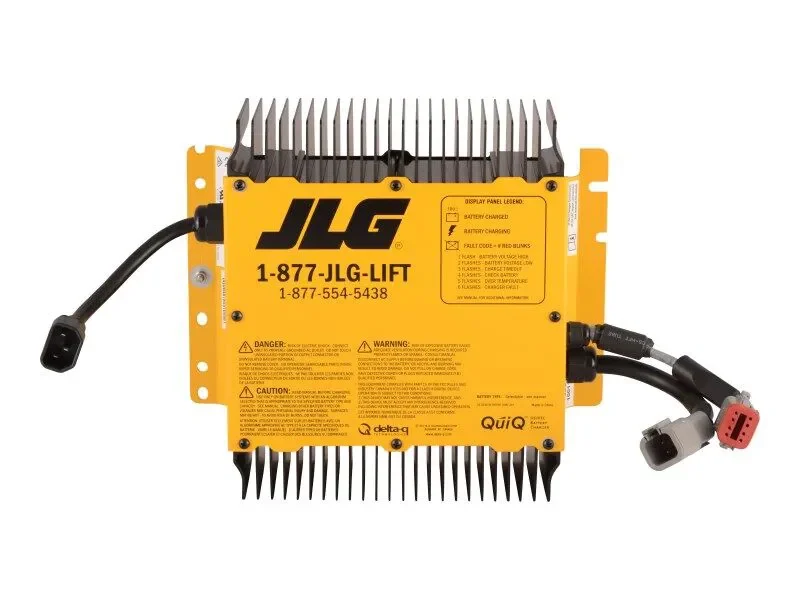 Carregador de bateria amarelo JLG Delta-Q QuiQ com cabos e conectores